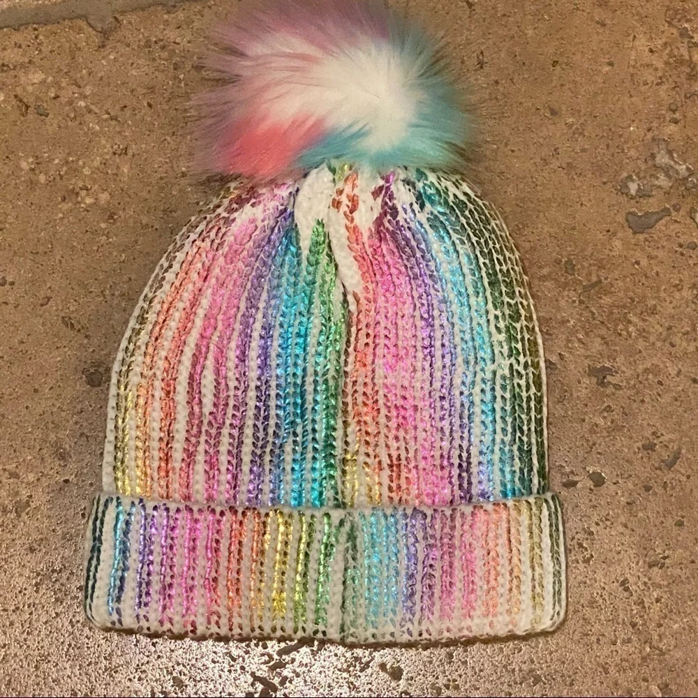 CHILDREN’S PLACE Colorful Metallic Pom Pom Beanie Size L/XL